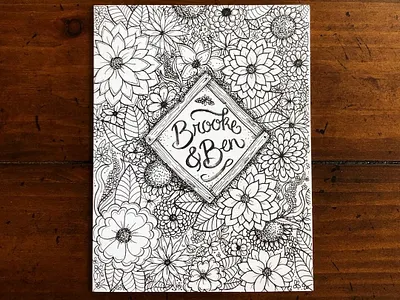 Wedding Card card flowers hand drawn illustration ink drawing leaves wedding