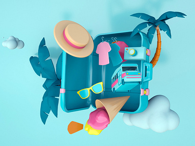 Suitcase – Bon voyage! 3d art blue concept fun game holiday plastic suitcase travel video game video game art