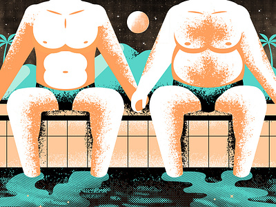 Solo Crowd character figure gay grain lgbt moon palm people person pool sand sky speedo stars suit swim texture textures tree water