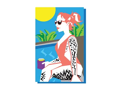 Lynsey At The Pool art atx beer design girls with tattoos graphic design illustration ink inked pinup pool summer swimming swimming pool tattoos texas tropical