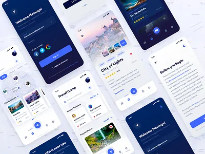 Discover & Travel UI Kit Screens adobe adobe xd android app black dark design destination discover ios iphone light mobile social travel ui ui kit ux white xd