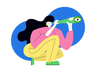 ~searching~ bold eye girl illustration looking search vector view woman