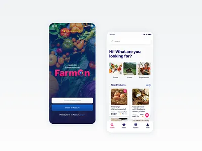 FarmOn Brand Identity and mobile UI/UX Design app application brand farm food local producer market mobile organic food punk rebel ui ux