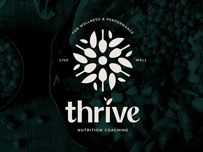 Thrive Nutrition Logo brand identity branding brandmark clean contemporary design geometic graphic design icon identity illustration leaf logo mark sacred geometry simple symbol thrive typography vector