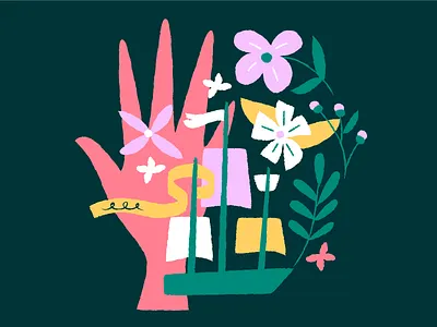 Fortune Telling flowers green hands illustration pink pirates purple ships