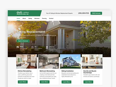 Homepage Exploration - GVD Renovations clean contractor design desktop green home improvement menu mobile modern proxima nova remodeling responsive services siding ui ux web design website