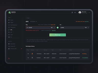Crypto Custody --OTC assets crypto dashboad design exchange interface otc services sketch ui