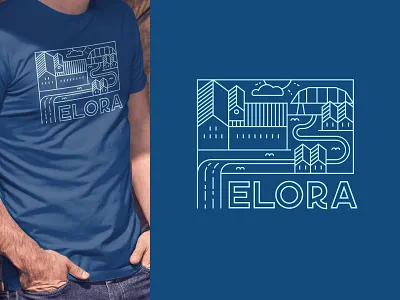 Elora Tee bridge houses illustration mill river t shirt design t shirt graphic typography vector