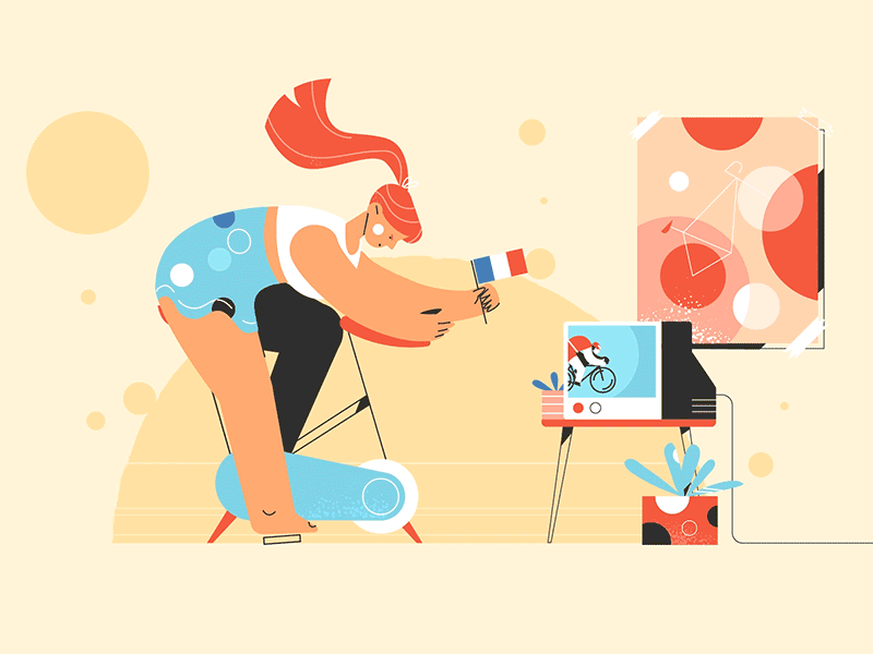 Cheering Tour de France with commitment 🚴🏽🇫🇷 after effects animation bike character design france funny gif girl illustration moho moho12 motion rigging vector