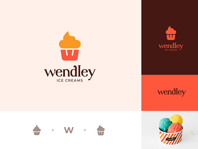 Wendley Logo branding cafe cool cream eatery food ice ice cream identity logo shop w