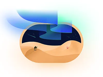 Desert alone blue camel desert illustration polar light sky star travel ux