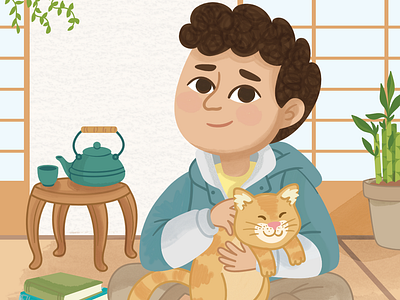 Cat affinitydesigner cat character illustration japanese tea