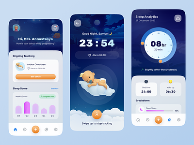 Sleep Tracker Apps alarm analytic baby clean design graphic illustration mobile mobile apps night progress sleep sleep tracker statistic tracker tracking ui ux