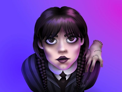 Wednesday Figma Illustration addams family character character design digital illustration digitalart duotone figma figma illustration goth gradient graphic design hand illustration netflix portrait thing tv vector wednesday wednesday addams