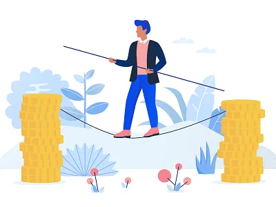 Balance 2d balance character coins finance finance business flat graphics illustration man money plants trading work