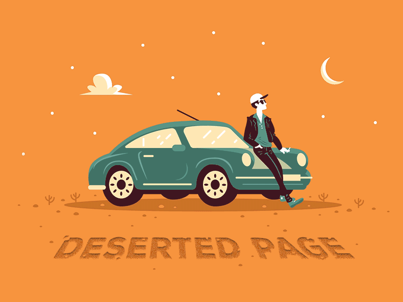 Deserted Page GIF Animation 404 error page animation car cartoon character deckard977 desert gif mauro mason motion design motion graphic night orange page not found smoke vintage