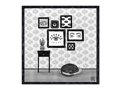 Everyone is watching art black white cat cat art cat drawing cat illustration digital art digital artist digitalartwork draw drawing eyes flower illustration illustration art pattern