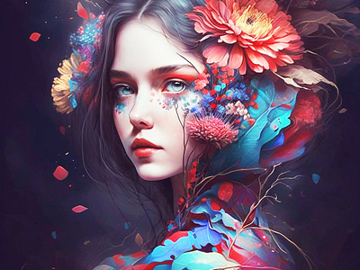 Floral Girl aiart aiartwork beauty character characterdesign drawing fantasy fantasyart femaleportrait floral flower girl illustration painting portrait surrealart woman