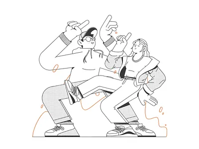 Illustration Time to Dance boy club dance dance music design editorialillustration girl illustration line outline pattern procreate streetwear