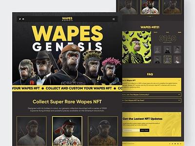 WAPES GENESIS - NFT Website Landing Page animation character crypto cryptocurrency cyberpunk design interaction landing page minimal motion nft nft website token ui ux wallet web web design web3 webdesign