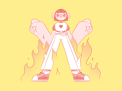 Illustration cute design editorialillustration fire illustration line outline pattern procreate streetwear woman