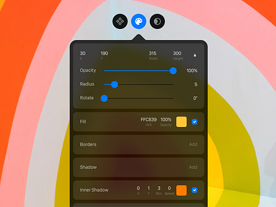Properties Panel dark ios ipad panel popup slider ui controls