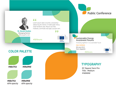 Branding Identity Sustainable Energy Investments Forums branding comission design energy europe european union forum green identity investments leaf leaves mockup orange sustainable template visual