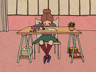 Artist at Work art creativity desk drawing girl illustration