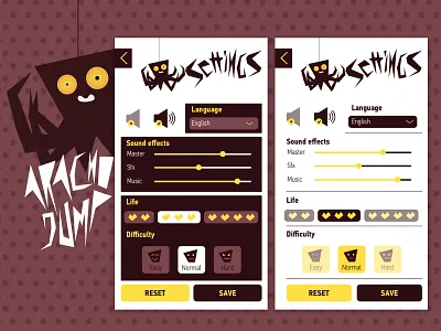 Daily UI #007 - Settings page - AracnoJump Game 007 app dailyui design flat game app illustration typography ui vector