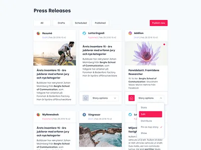 Story options dropdown app card design cards design ui ux web