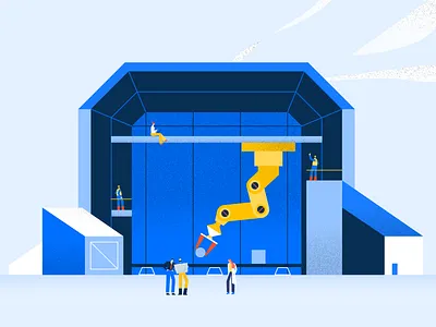 Factory bricsys character color design factory flat geometry illo illustration robot shapes tech texture vector work