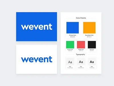 Wevent Branding android app app logo blue brand brand style brand style guide branded branding color card color palette design event graphic design ios app logo mobile application project style guide ui kit white