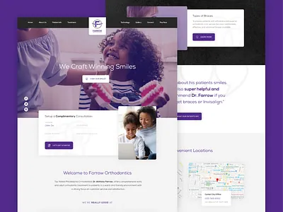 Farrow Ortho Redesign clean dark dental grin happy images light modern ortho purple redesign smile ui ux web website