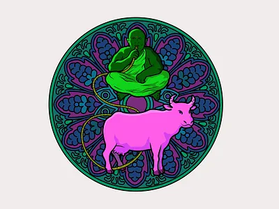 Illustration for a branding project branding buddhism cattle cow design event graphic design hinduism identity illustration india monk provocative sacred vector