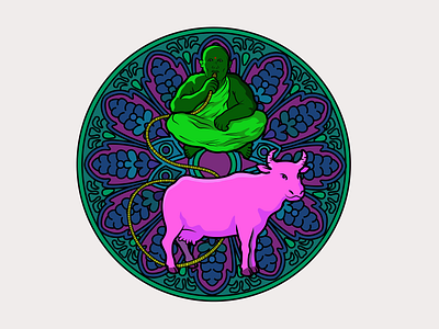 Illustration for a branding project branding buddhism cattle cow design event graphic design hinduism identity illustration india monk provocative sacred vector