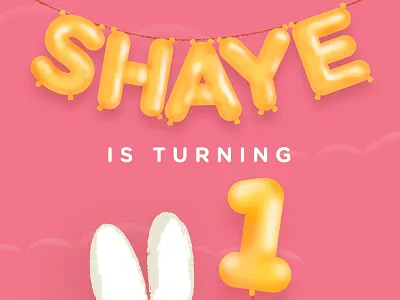 My kids first Birthday invite balloon balloons birthday bunny clouds design dog floor happy illustration illustration art invite miffy one pink snuffy wood