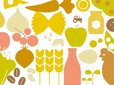 Bio Per Tutti collage farm food fruit graphic hen honey organic plants simple veggies