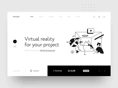 Exyte – Virtual Reality agency ar augmented reality blockchain case development header hero minimalistic mobile navigation portfolio virtual reality vr
