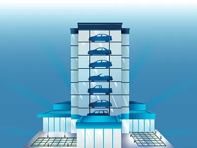 Car Tower building car color design gradient graphic tower vector