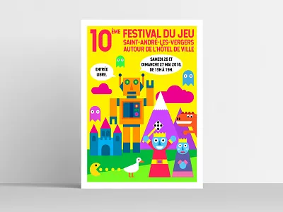 Saint-André-Les-Vergers Game Festival poster colorful flat design geometric kids poster
