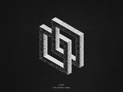 Logo for "loop the board game" 3d black black work branding clean dark dot work geometry illustration impossible isometria isometric logo minimal simple