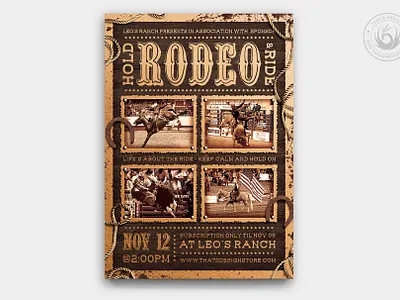 Western Rodeo Flyer Template V4 america american bull country cowboy cowgirl design farm farwest flyer hold horse music poster ranch ride rodeo template usa western