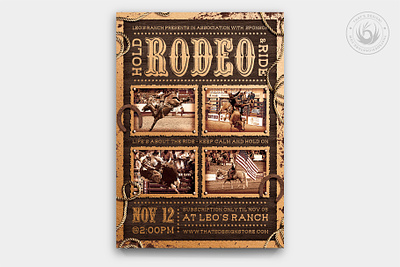 Western Rodeo Flyer Template V4 america american bull country cowboy cowgirl design farm farwest flyer hold horse music poster ranch ride rodeo template usa western