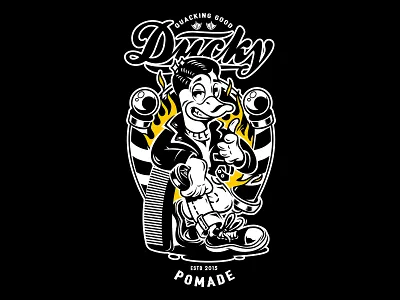 Print illustration for Ducky pomade art barbershop branding cartoon character crazy design drawing graphic illustration logo old school pin print rock sticker t shirt typography vector vintage
