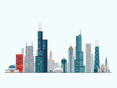 Chicago skyline america city downtown flat skyline skyscraper travel usa vector