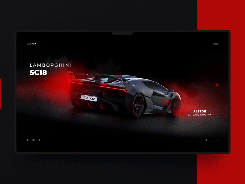 Lamborghini SC18 Interaction alston black car car ui dark ui design interaction interaction design lamborghini landing page landing page concept motion red red and black sc18 super car ui uiux ux web