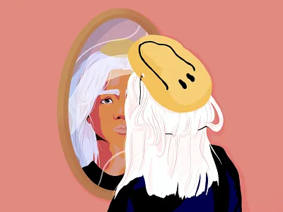 uncovering editorial art editorial illustration female girl illustration illustrator josephinerais mirroring modern art procreate smiley smiley face