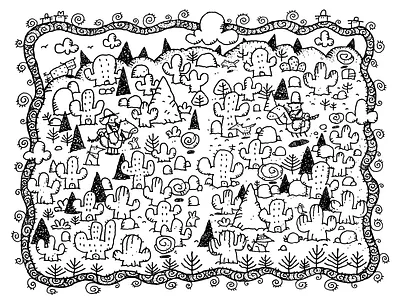 Cactus & Tumbleweed art black and white cactus childrens book illustration drawing horseback riders horses humor illustration pen and ink whimsical
