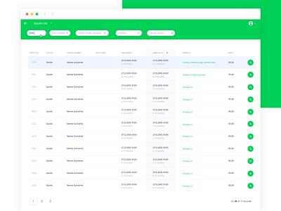 Buckhill Table Design insurance app layout pagination table design