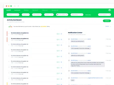 Buckhill Dashboard chat dashboard green insurance company list notifications responsive uk